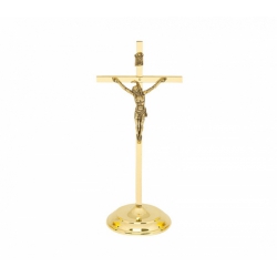 Krzyż metalowy stojący kolor złoty 20 cm
